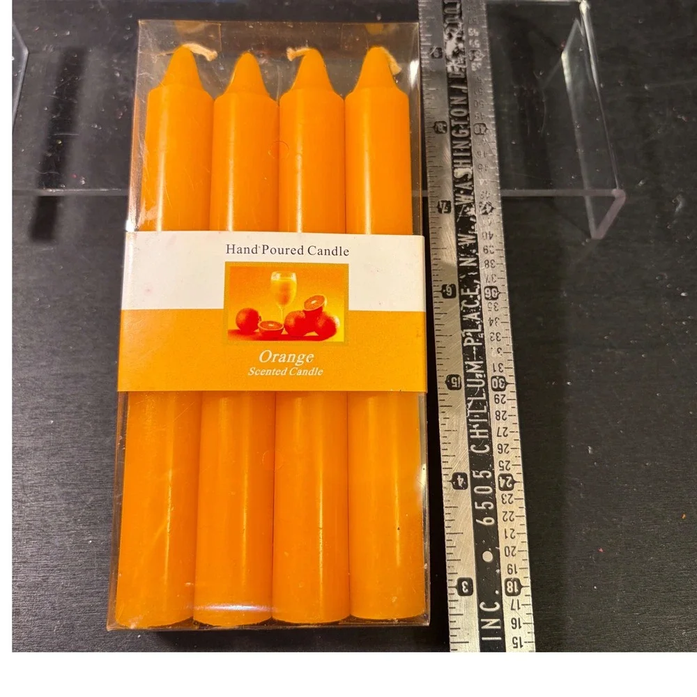 Hand Poured Orange Scented Taper Candles Set of 4 10 Inch Citrus Dinner Candles